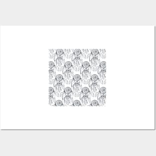 Classy Black dreamcatcher White Pattern Posters and Art